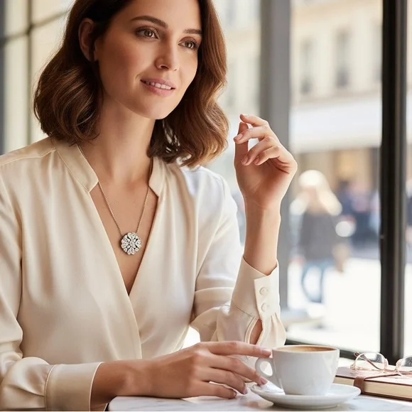 CHANEL Silver Necklace with Clover Rhinestone Pendant - Picture 8 of 8